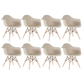 Kit 8 Cadeiras de jantar Charles Eames  Eiffel DAW em Polipropileno - Nude