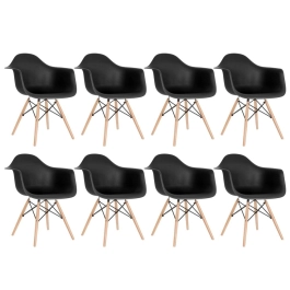Kit 8 Cadeiras de jantar Charles Eames  Eiffel DAW em Polipropileno - Preto