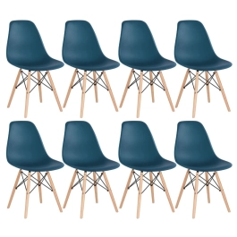 Kit 8 Cadeiras de jantar Charles Eames Eiffel DSW em Polipropileno - Azul petróleo