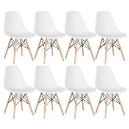 Kit 8 Cadeiras de jantar Charles Eames Eiffel DSW em Polipropileno - Branco