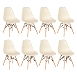 Kit 8 Cadeiras de jantar Charles Eames Eiffel DSW em Polipropileno - Creme
