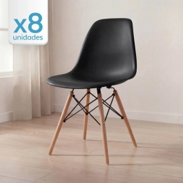 Kit 8 Cadeiras de jantar Charles Eames Eiffel DSW em Polipropileno - Preto