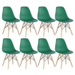 Kit 8 Cadeiras de jantar Charles Eames Eiffel DSW em Polipropileno - Verde escuro
