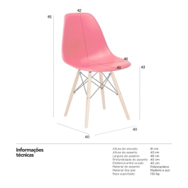Kit 8 Cadeiras de jantar Charles Eames Eiffel DSW em Polipropileno - Vermelho