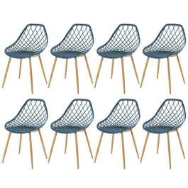 Kit 8 cadeiras de jantar Clarice Cloe com design contemporâneo – Azul petróleo