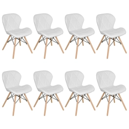 Kit 8 Cadeiras de jantar estofada Charles Eames Eiffel Slim Wood confort – Branco