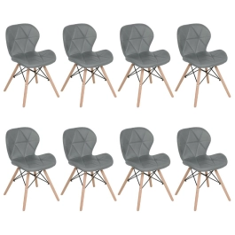 Kit 8 Cadeiras de jantar estofada Charles Eames Eiffel Slim Wood confort – Cinza