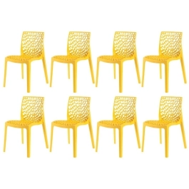 Kit 8 Cadeiras de jantar Gruvyer com design contemporâneo e anatômico - Amarelo