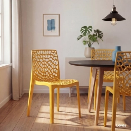 Kit 8 Cadeiras de jantar Gruvyer com design contemporâneo e anatômico - Amarelo Kit 8 Cadeiras de jantar Gruvyer com design contemporâneo e anatômico - Amarelo