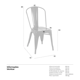 Kit 8 Cadeiras de jantar Iron Tolix com design industrial - Preto Semibrilho