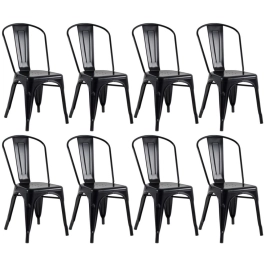 Kit 8 Cadeiras de jantar Iron Tolix com design industrial - Preto Semibrilho Kit 8 Cadeiras de jantar Iron Tolix com design industrial - Preto Semibrilho