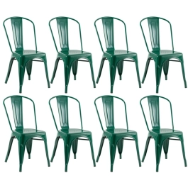 Kit 8 Cadeiras de jantar Iron Tolix com design industrial – Verde Escuro