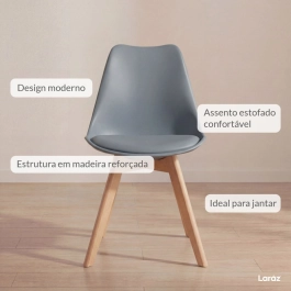 Kit 8 Cadeiras de jantar Leda com assento estofado e design moderno - Cinza escuro Kit 8 Cadeiras de jantar Leda com assento estofado e design moderno - Cinza escuro