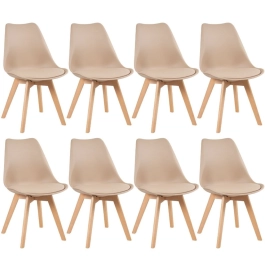Kit 8 Cadeiras de jantar Leda com assento estofado e design moderno - Nude