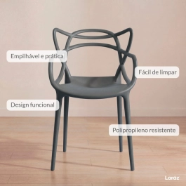 Kit 8 Cadeiras de jantar Master Allegra Design Moderno em Polipropileno - Cinza escuro