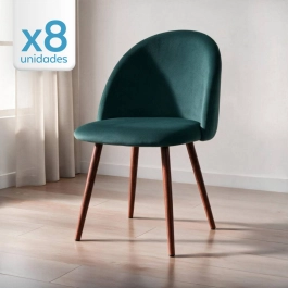 Kit 8 cadeiras estofada de jantar Maite Sedona em veludo – Verde Escuro
