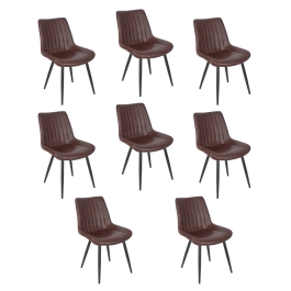 Kit 8 Cadeiras estofada Chicago com design industrial - Marrom Café