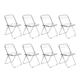 Kit 8 cadeiras jantar design dobrável cristal acrílico transparente Italia - Incolor