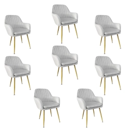 Kit 8 Cadeiras Poltrona Lines com pés dourados Suede para sala de jantar – Cinza Kit 8 Cadeiras Poltrona Lines com pés dourados Suede para sala de jantar – Cinza