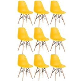 Kit 9 Cadeiras de jantar Charles Eames Eiffel DSW em Polipropileno - Amarelo