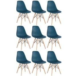 Kit 9 Cadeiras de jantar Charles Eames Eiffel DSW em Polipropileno - Azul petróleo