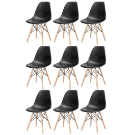 Kit 9 Cadeiras de jantar Charles Eames Eiffel DSW em Polipropileno - Preto