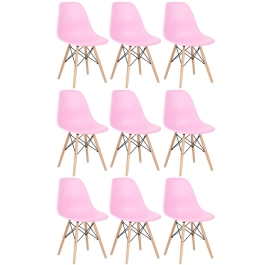 Kit 9 Cadeiras de jantar Charles Eames Eiffel DSW em Polipropileno - Rosa claro Kit 9 Cadeiras de jantar Charles Eames Eiffel DSW em Polipropileno - Rosa claro