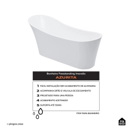 Kit Banheira de Imersão Acrílico 165 cm Azurita e Misturador de Piso Monocomando - Branco e Preto