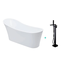 Kit Banheira de Imersão Acrílico 165 cm Azurita e Misturador de Piso Monocomando - Branco e Preto