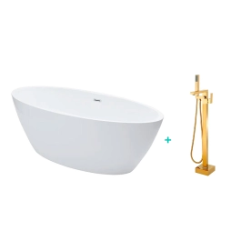 Kit Banheira de Imersão Acrílico 170 cm Rubi e Misturador de Piso Monocomando - Branco e Dourado