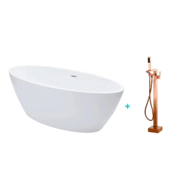 Kit Banheira de Imersão Acrílico 170 cm Rubi e Misturador de Piso Monocomando - Branco e Dourado Rose
