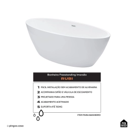 Kit Banheira de Imersão Acrílico 170 cm Rubi e Misturador de Piso Monocomando - Branco e Dourado Rose