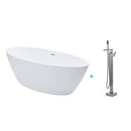 Kit Banheira de Imersão Acrílico 170 cm Rubi e Misturador de Piso Monocomando - Branco e Prata Cromado