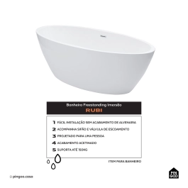 Kit Banheira de Imersão Acrílico 170 cm Rubi e Misturador de Piso Monocomando - Branco e Preto