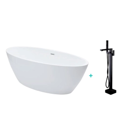 Kit Banheira de Imersão Acrílico 170 cm Rubi e Misturador de Piso Monocomando - Branco e Preto