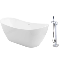 Kit Banheira Freestanding Imersão Acrílico 170 cm Rutilo Branco e Misturador Monocomando de Piso para Banheira Santa Maria Prata