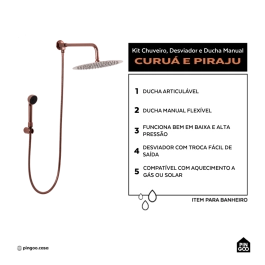 Kit Chuveiro Redondo Curuá 30cm com Desviador Mundaú e Ducha Manual Piraju Pingoo.casa - Dourado Rose Kit Chuveiro Redondo Curuá 30cm com Desviador Mundaú e Ducha Manual Piraju Pingoo.casa - Dourado Rose