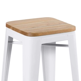 Kit com 2 Banquetas altas Iron Tolix com assento de madeira rústica clara 76 cm - Branco Kit com 2 Banquetas altas Iron Tolix com assento de madeira rústica clara 76 cm - Branco