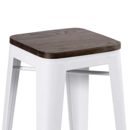 Kit com 2 Banquetas altas Iron Tolix com assento de madeira rústica escura - 76 cm - Branco Kit com 2 Banquetas altas Iron Tolix com assento de madeira rústica escura - 76 cm - Branco