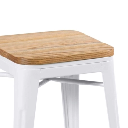 Kit com 2 Banquetas baixas Iron Tolix com assento de madeira rústica clara 45 cm - Branco
