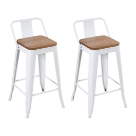 Kit com 2 Banquetas Iron Tolix com encosto e assento de madeira rústica clara 61 cm - Branco