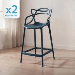 Kit com 2 Banquetas Médias Master Allegra em Polipropileno para Bancada 66 cm - Azul petróleo