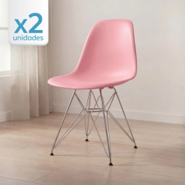 Kit com 2 Cadeiras de jantar Charles Eames Eiffel DKR em Polipropileno - Rosa claro