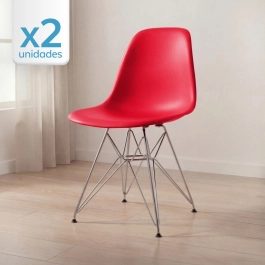 Kit com 2 Cadeiras de jantar Charles Eames Eiffel DKR em Polipropileno - Vermelho
