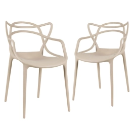 Kit com 2 Cadeiras Design Allegra Polipropileno Injetado Alta Densidade Empilhável Sala Cozinha Jantar Bar Jardim Varanda Nude Bege