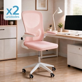 Kit com 2 Cadeiras escritório rodizio office Bytes - Rosa claro
