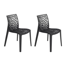 Kit com 2 Cadeiras Gruvyer, Polipropileno com Encosto Versátil para Sala de Jantar Cozinha Bar Jardim Varanda Cafeteria Shopping Salão de Festas, Fosco Preto