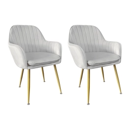 Kit com 2 Cadeiras Poltrona Lines com pés dourados Suede para sala de jantar - Cinza