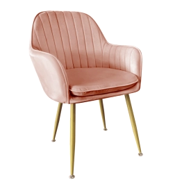 Kit com 2 Cadeiras Poltrona Lines com pés dourados Suede para sala de jantar - Rosa Kit com 2 Cadeiras Poltrona Lines com pés dourados Suede para sala de jantar - Rosa