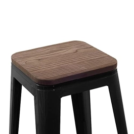 Kit com 4 Banquetas Iron Tolix com assento de madeira rústica escura - 66 cm - Preto Kit com 4 Banquetas Iron Tolix com assento de madeira rústica escura - 66 cm - Preto